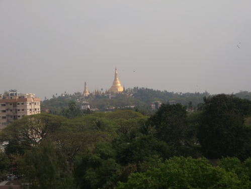 View of Shwedagon Pagoda from our friend's apartment. Not too shabby. Out of frame -- the pool a few floors down. This backpacker lifestyle can be ROUGH sometimes.